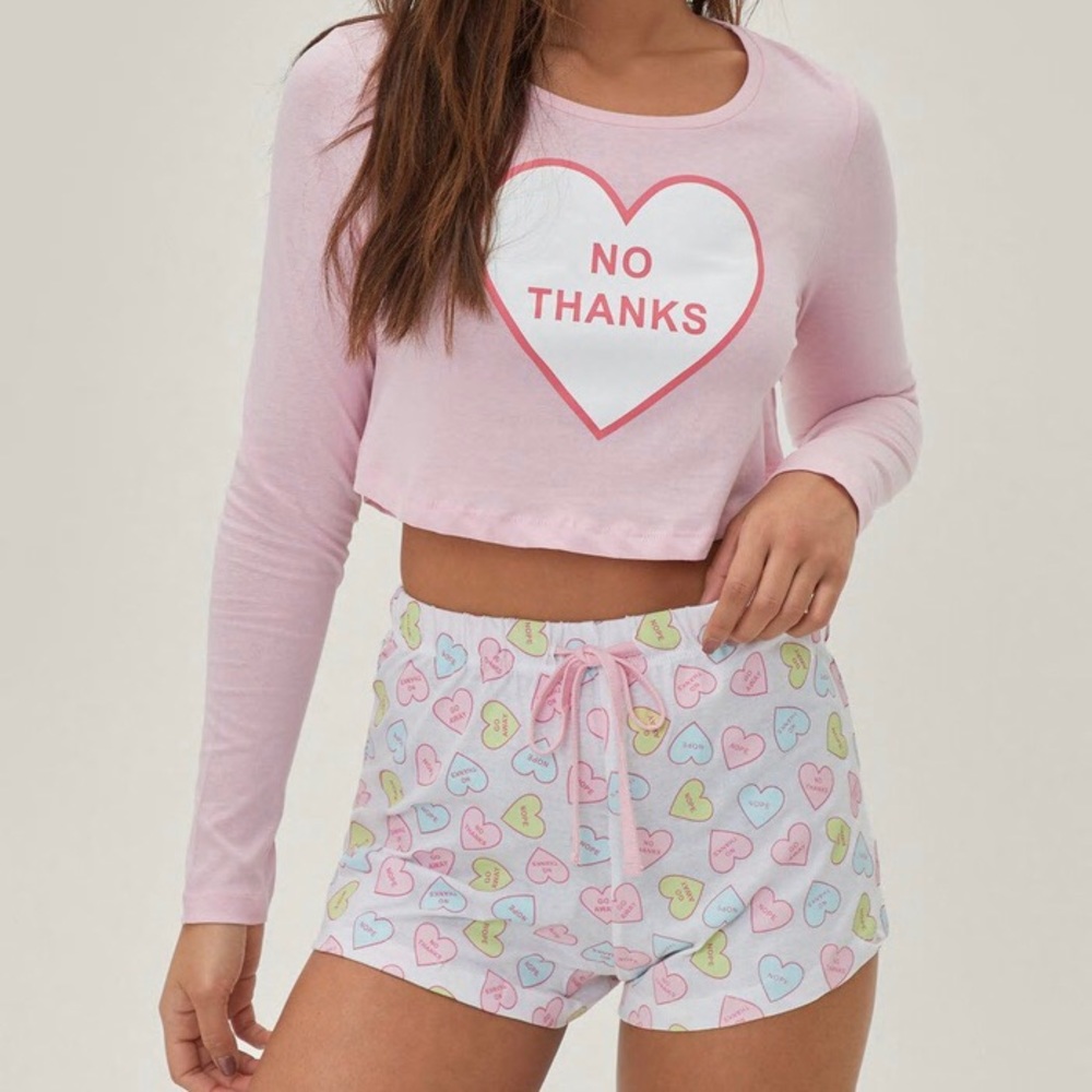 Nasty Gal Graphic Heart Cropped Top & Shorts Pajama Set